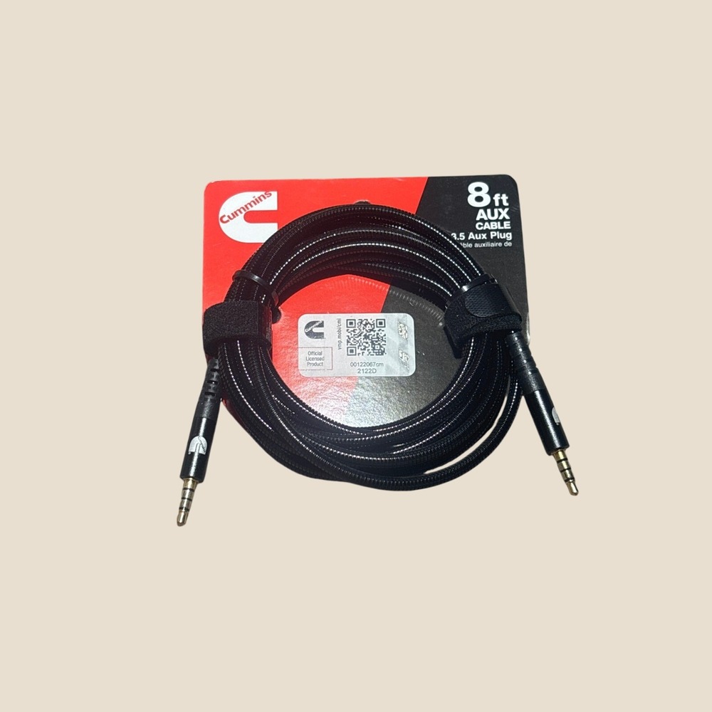 Cummins 8ft‎ Aux Cable 3.5mm Auxiliary Audio Plug Black Braided Heavy Duty New
